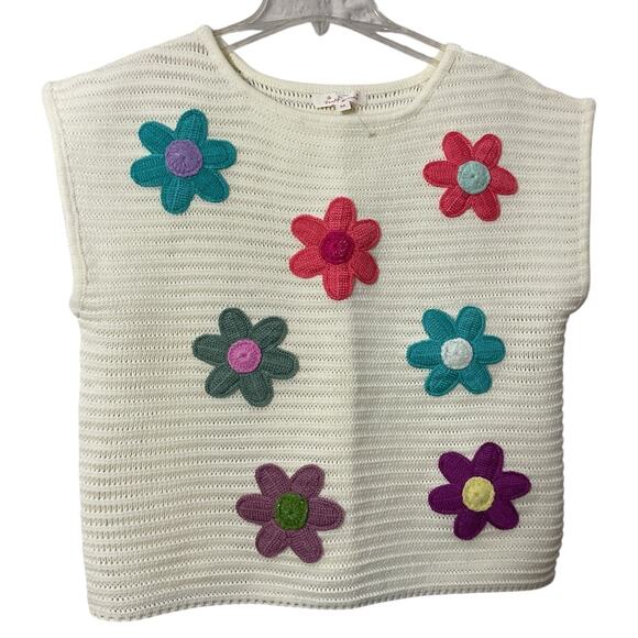New Sweet Generis Daisy Sweater Top Size M Cream Multi - Picture 1 of 6